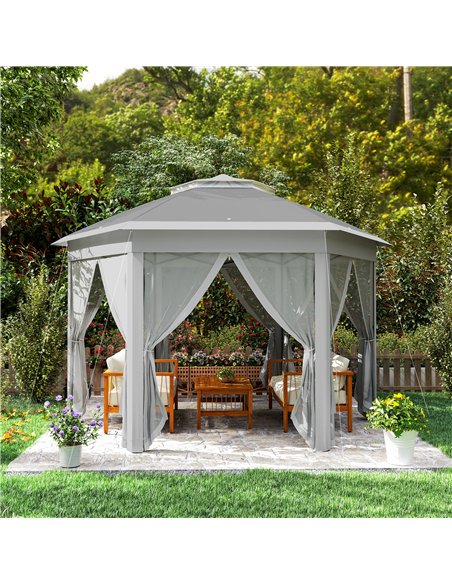 Outsunny 3 x 4m Garden Gazebo Hexagon Pop Up Party Tent Canopy Double Roof Instant Shelter with Netting and Carry Bag for Outdoo - pic 119071 | FastDaddyshop