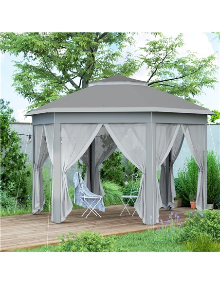 Outsunny 3 x 4m Garden Gazebo Hexagon Pop Up Party Tent Canopy Double Roof Instant Shelter with Netting and Carry Bag for Outdoo - pic 119072 | FastDaddyshop