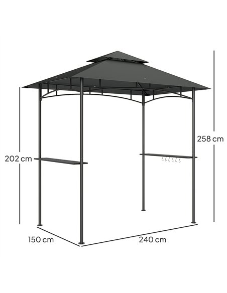 Outsunny 8' x 5' Grill Gazebo, Double Tiered BBQ Gazebo Shelter Canopy with LED Lights, 2 Side Shelves, Hooks, Dark Grey - pic 119075 | FastDaddyshop
