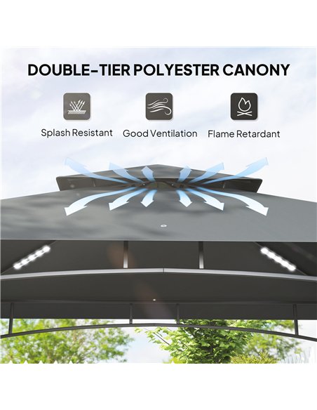 Outsunny 8' x 5' Grill Gazebo, Double Tiered BBQ Gazebo Shelter Canopy with LED Lights, 2 Side Shelves, Hooks, Dark Grey - pic 119076 | FastDaddyshop