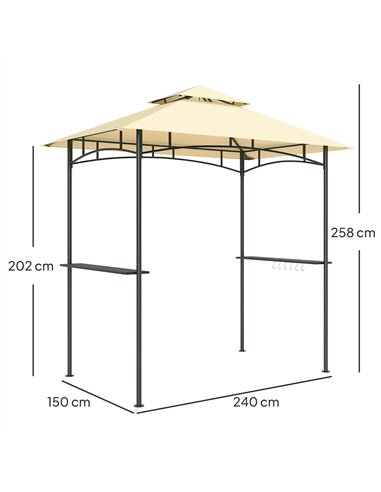 Outsunny 8' x 5' Grill Gazebo, Double Tiered BBQ Gazebo Shelter Canopy with LED Lights, 2 Side Shelves, Hooks, Beige