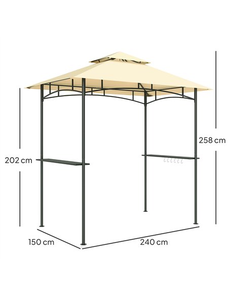Outsunny 8' x 5' Grill Gazebo, Double Tiered BBQ Gazebo Shelter Canopy with LED Lights, 2 Side Shelves, Hooks, Beige - pic 119084 | FastDaddyshop