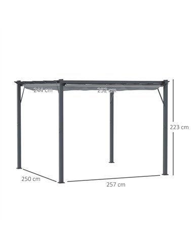 Outsunny 3 x 3 m Aluminum Gazebo, with Retractable Roof - Grey