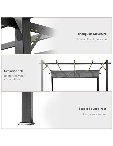 Outsunny 3 x 3 m Aluminum Gazebo, with Retractable Roof - Grey - pic 119096 | FastDaddyshop