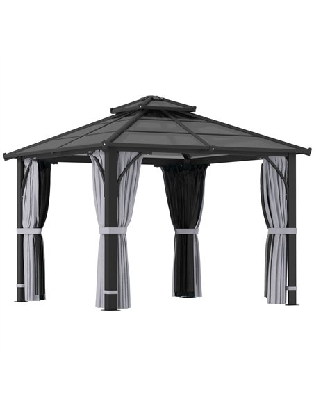 Outsunny 3 x 3(m) Hardtop Gazebo Canopy with 7mm Double Polycarbonate Roof, Garden Gazebo Permanent Pavilion with Mosquito Netti - pic 119100 | FastDaddyshop
