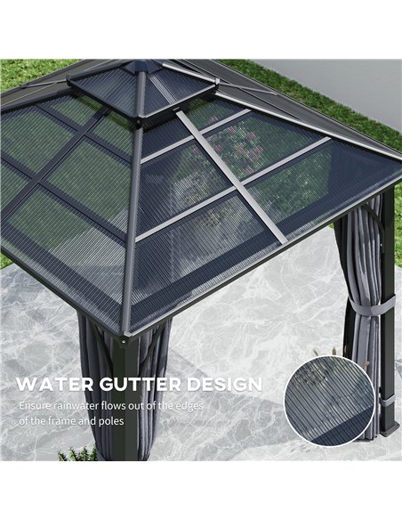 Outsunny 3 x 3(m) Hardtop Gazebo Canopy with 7mm Double Polycarbonate Roof, Garden Gazebo Permanent Pavilion with Mosquito Netti - pic 119105 | FastDaddyshop
