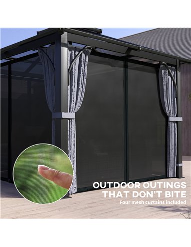 Outsunny 3 x 3(m) Hardtop Gazebo Canopy with 7mm Double Polycarbonate Roof, Garden Gazebo Permanent Pavilion with Mosquito Netti