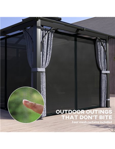 Outsunny 3 x 3(m) Hardtop Gazebo Canopy with 7mm Double Polycarbonate Roof, Garden Gazebo Permanent Pavilion with Mosquito Netti - pic 119106 | FastDaddyshop