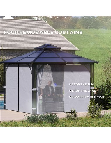 Outsunny 3 x 3(m) Hardtop Gazebo Canopy with 7mm Double Polycarbonate Roof, Garden Gazebo Permanent Pavilion with Mosquito Netti