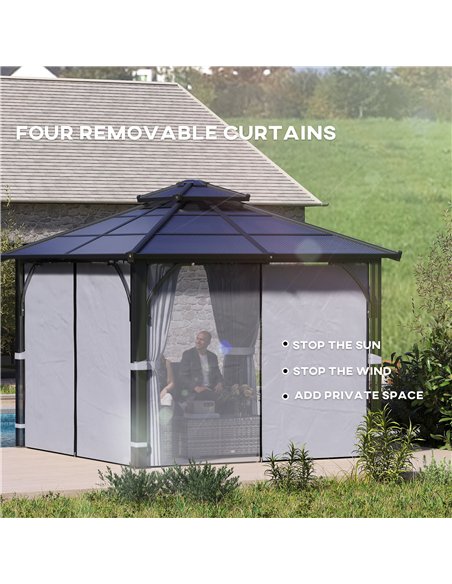 Outsunny 3 x 3(m) Hardtop Gazebo Canopy with 7mm Double Polycarbonate Roof, Garden Gazebo Permanent Pavilion with Mosquito Netti - pic 119107 | FastDaddyshop