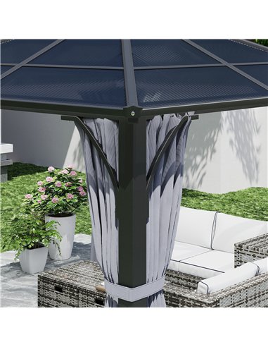 Outsunny 3 x 3(m) Hardtop Gazebo Canopy with 7mm Double Polycarbonate Roof, Garden Gazebo Permanent Pavilion with Mosquito Netti