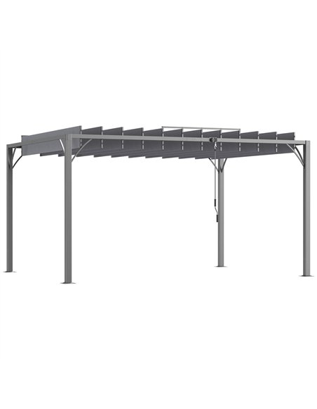 Outsunny 4 x 3(m) Outdoor Pergola with Retractable Roof, Aluminium Louvered Patio Gazebo Canopy for Lawn Garden Patio, Grey - pic 119118 | FastDaddyshop