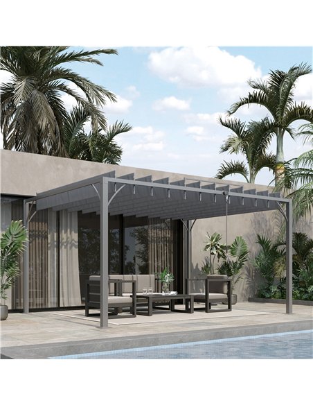 Outsunny 4 x 3(m) Outdoor Pergola with Retractable Roof, Aluminium Louvered Patio Gazebo Canopy for Lawn Garden Patio, Grey - pic 119119 | FastDaddyshop