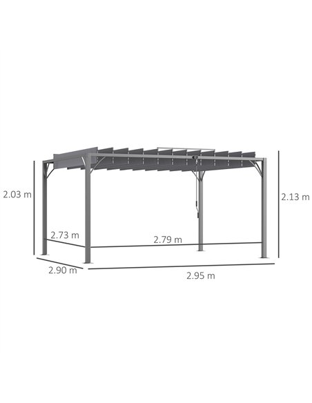 Outsunny 4 x 3(m) Outdoor Pergola with Retractable Roof, Aluminium Louvered Patio Gazebo Canopy for Lawn Garden Patio, Grey - pic 119120 | FastDaddyshop