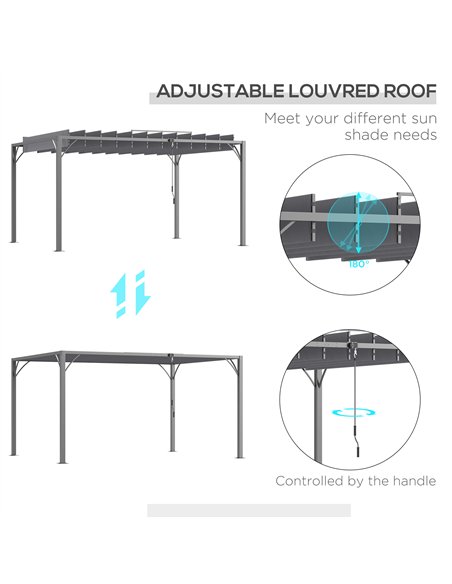 Outsunny 4 x 3(m) Outdoor Pergola with Retractable Roof, Aluminium Louvered Patio Gazebo Canopy for Lawn Garden Patio, Grey - pic 119121 | FastDaddyshop