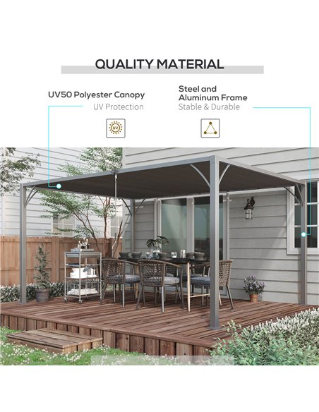 Outsunny 4 x 3(m) Outdoor Pergola with Retractable Roof, Aluminium Louvered Patio Gazebo Canopy for Lawn Garden Patio, Grey - pic 119122 | FastDaddyshop