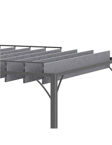 Outsunny 4 x 3(m) Outdoor Pergola with Retractable Roof, Aluminium Louvered Patio Gazebo Canopy for Lawn Garden Patio, Grey