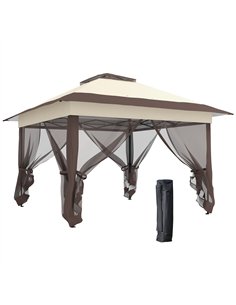 Outsunny 3.6 x 3.6 m Pop up Gazebo with Netting, Height Adjustable Party Tent Instant Canopy Sun Shade Shelter, Khaki
