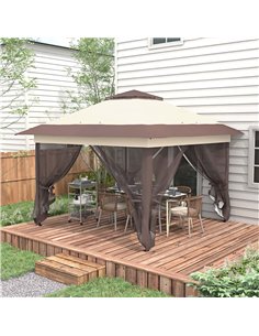 Outsunny 3.6 x 3.6 m Pop up Gazebo with Netting, Height Adjustable Party Tent Instant Canopy Sun Shade Shelter, Khaki 2