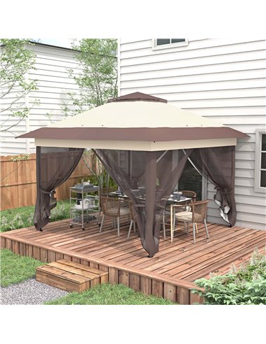 Outsunny 3.6 x 3.6 m Pop up Gazebo with Netting, Height Adjustable Party Tent Instant Canopy Sun Shade Shelter, Khaki