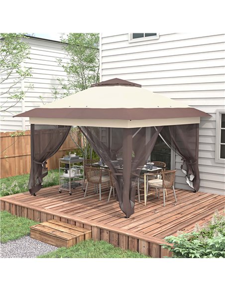 Outsunny 3.6 x 3.6 m Pop up Gazebo with Netting, Height Adjustable Party Tent Instant Canopy Sun Shade Shelter, Khaki - pic 119128 | FastDaddyshop