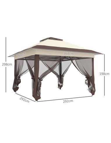 Outsunny 3.6 x 3.6 m Pop up Gazebo with Netting, Height Adjustable Party Tent Instant Canopy Sun Shade Shelter, Khaki