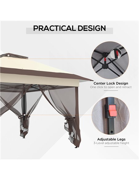 Outsunny 3.6 x 3.6 m Pop up Gazebo with Netting, Height Adjustable Party Tent Instant Canopy Sun Shade Shelter, Khaki - pic 119130 | FastDaddyshop