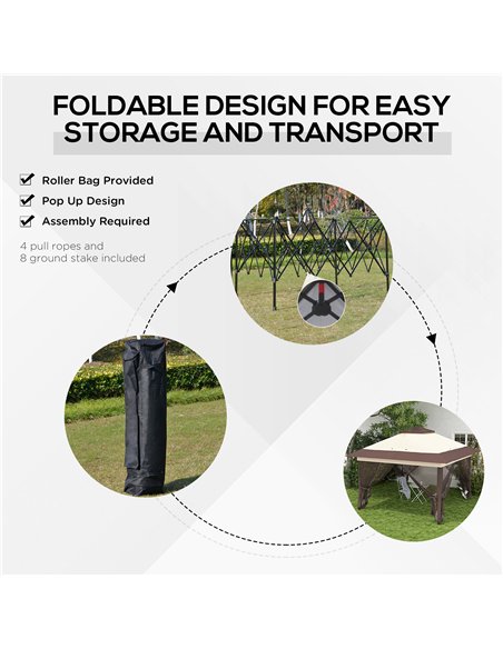 Outsunny 3.6 x 3.6 m Pop up Gazebo with Netting, Height Adjustable Party Tent Instant Canopy Sun Shade Shelter, Khaki - pic 119131 | FastDaddyshop