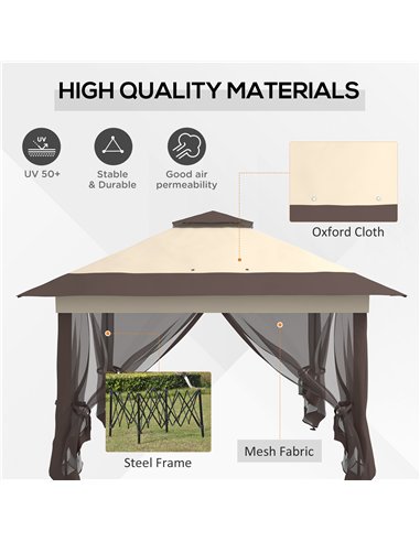 Outsunny 3.6 x 3.6 m Pop up Gazebo with Netting, Height Adjustable Party Tent Instant Canopy Sun Shade Shelter, Khaki