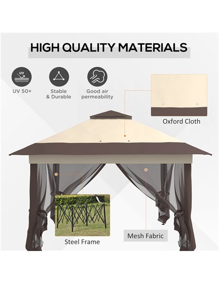 Outsunny 3.6 x 3.6 m Pop up Gazebo with Netting, Height Adjustable Party Tent Instant Canopy Sun Shade Shelter, Khaki - pic 119132 | FastDaddyshop