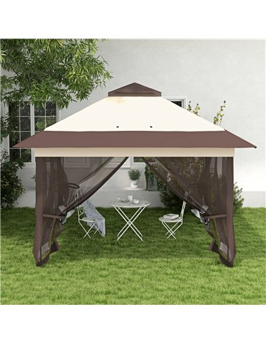 Outsunny 3.6 x 3.6 m Pop up Gazebo with Netting, Height Adjustable Party Tent Instant Canopy Sun Shade Shelter, Khaki