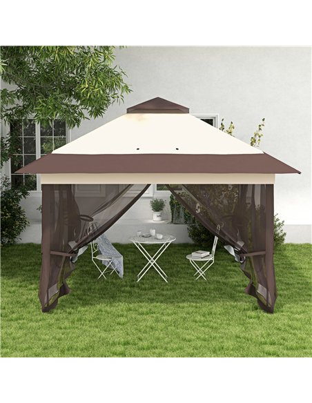 Outsunny 3.6 x 3.6 m Pop up Gazebo with Netting, Height Adjustable Party Tent Instant Canopy Sun Shade Shelter, Khaki - pic 119135 | FastDaddyshop