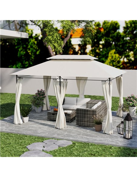 Outsunny 3 x 4m Metal Frame, Two-Tier Roof Gazebo - Cream White - pic 119137 | FastDaddyshop