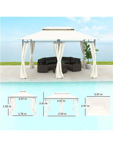 Outsunny 3 x 4m Metal Frame, Two-Tier Roof Gazebo - Cream White - pic 119138 | FastDaddyshop