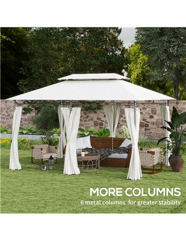 Outsunny 3 x 4m Metal Frame, Two-Tier Roof Gazebo - Cream White