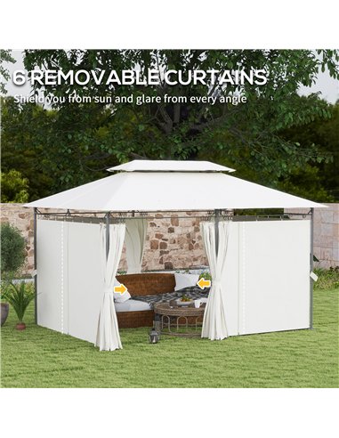 Outsunny 3 x 4m Metal Frame, Two-Tier Roof Gazebo - Cream White