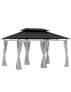 Outsunny 3 x 4m Metal Frame, Two-Tier Roof Gazebo - Dark Grey