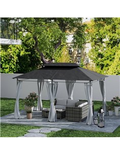 Outsunny 3 x 4m Metal Frame, Two-Tier Roof Gazebo - Dark Grey 2