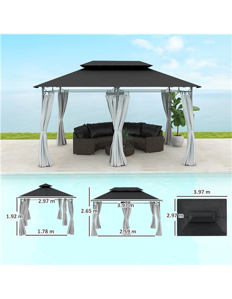 Outsunny 3 x 4m Metal Frame, Two-Tier Roof Gazebo - Dark Grey - pic 119147 | FastDaddyshop