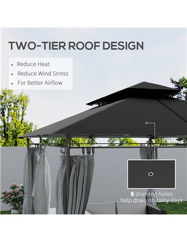 Outsunny 3 x 4m Metal Frame, Two-Tier Roof Gazebo - Dark Grey