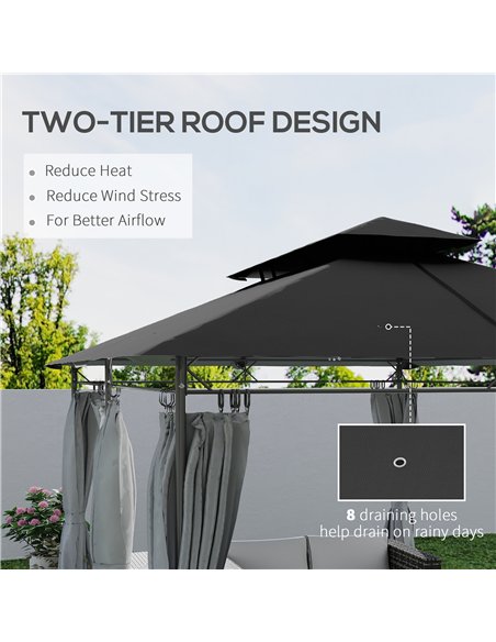 Outsunny 3 x 4m Metal Frame, Two-Tier Roof Gazebo - Dark Grey - pic 119148 | FastDaddyshop