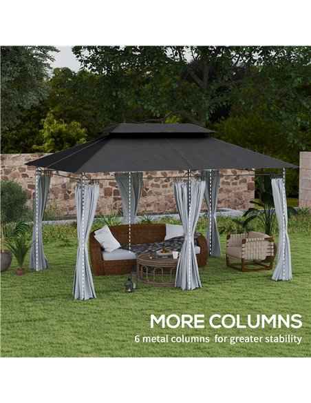 Outsunny 3 x 4m Metal Frame, Two-Tier Roof Gazebo - Dark Grey - pic 119149 | FastDaddyshop
