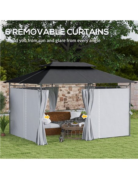 Outsunny 3 x 4m Metal Frame, Two-Tier Roof Gazebo - Dark Grey - pic 119150 | FastDaddyshop
