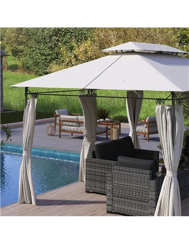 Outsunny 3 x 4m Metal Frame, Two-Tier Roof Gazebo - Dark Grey
