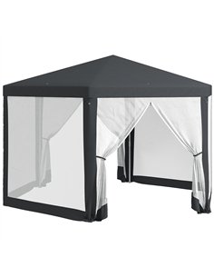 Outsunny 4M Hexagon Gazebo, Netting Party Tent, Patio Canopy Outdoor Event Shelter for Activities, Shade Resistant, Dark Grey