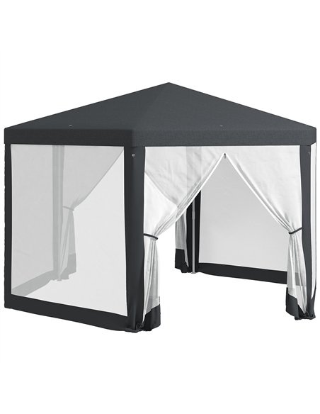 Outsunny 4M Hexagon Gazebo, Netting Party Tent, Patio Canopy Outdoor Event Shelter for Activities, Shade Resistant, Dark Grey - pic 119154 | FastDaddyshop