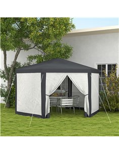 Outsunny 4M Hexagon Gazebo, Netting Party Tent, Patio Canopy Outdoor Event Shelter for Activities, Shade Resistant, Dark Grey 2