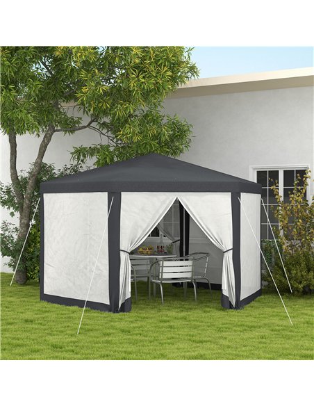 Outsunny 4M Hexagon Gazebo, Netting Party Tent, Patio Canopy Outdoor Event Shelter for Activities, Shade Resistant, Dark Grey - pic 119155 | FastDaddyshop
