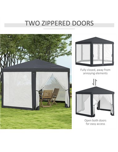 Outsunny 4M Hexagon Gazebo, Netting Party Tent, Patio Canopy Outdoor Event Shelter for Activities, Shade Resistant, Dark Grey