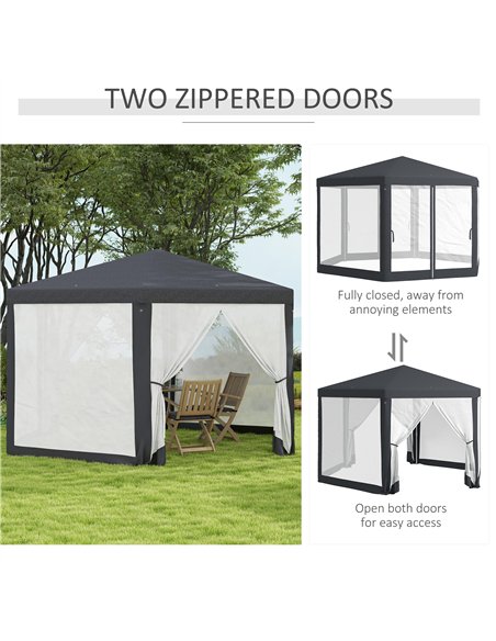 Outsunny 4M Hexagon Gazebo, Netting Party Tent, Patio Canopy Outdoor Event Shelter for Activities, Shade Resistant, Dark Grey - pic 119158 | FastDaddyshop